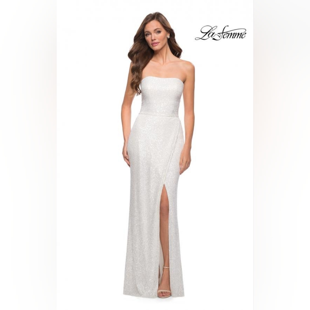NWT La Femme White Sequin Dress Size 12